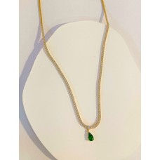 Κολιέ Σε Χρυσό 14Κ - Δάκρυ με πράσινο ζιργκόν (μέρος σετ) (N269)